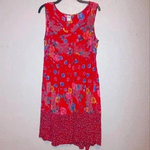 Bila Caroline Gauzy Flowy Tiered Red Floral Cottage Dress Size Medium - Picture 1 of 6
